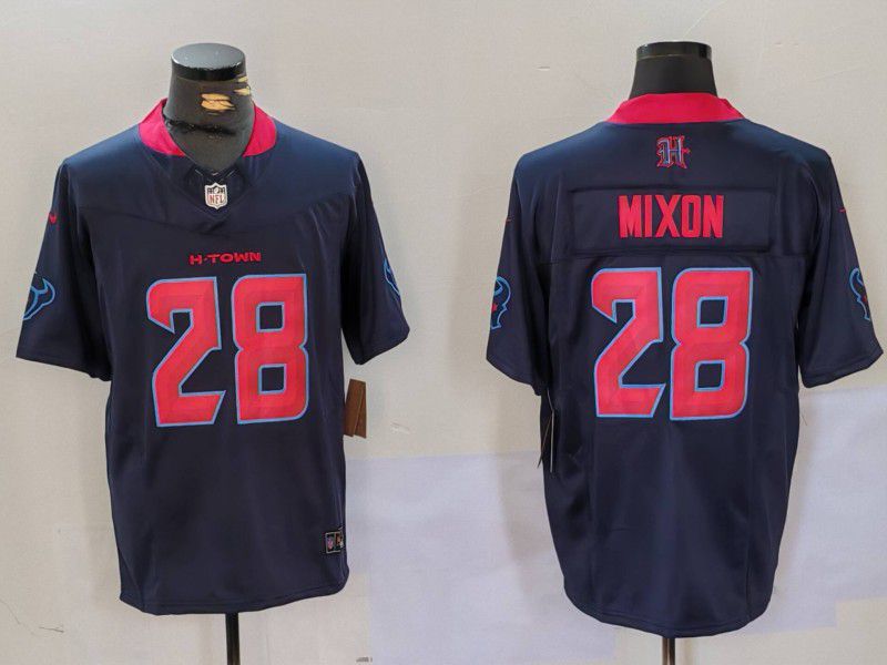 Men Houston Texans #28 Mixon Black Three generations 2025 Nike Limited NFL Jersey style 1